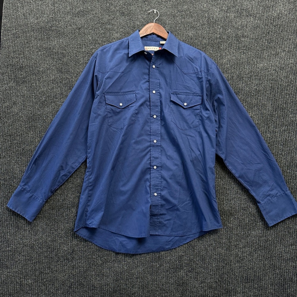 Roper Western Pearl Snap Shirt Mens Large Blue Long Sleeve Cowboy Cotton Blend
